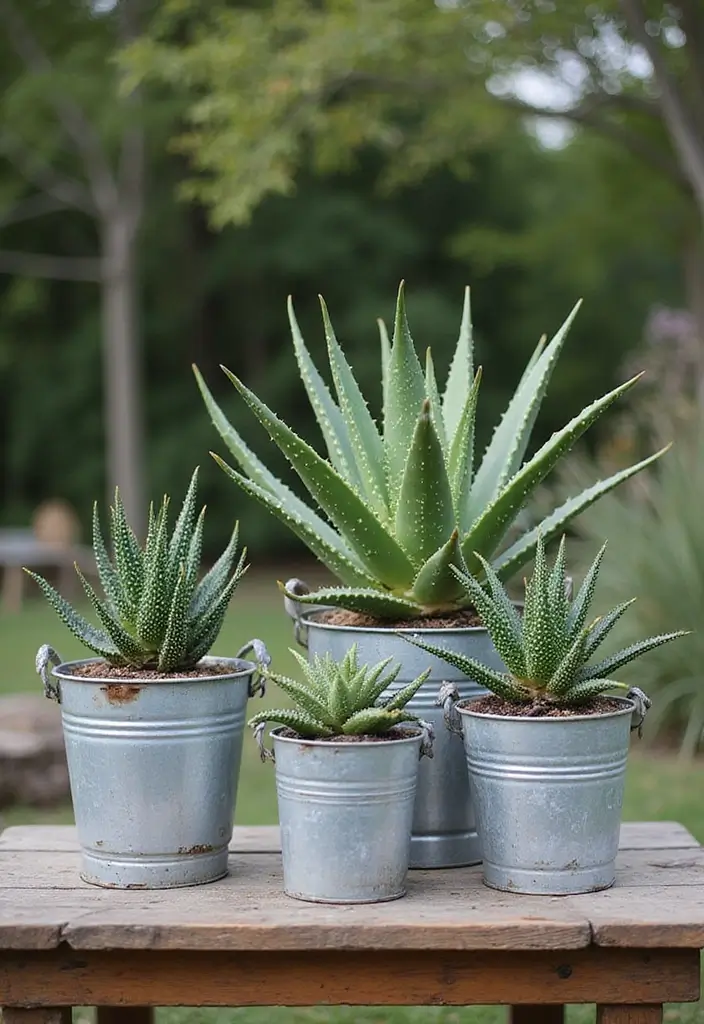 25+ Aloe Planter Ideas That Are Simple and Stylish - 12. Chic Metal Buckets