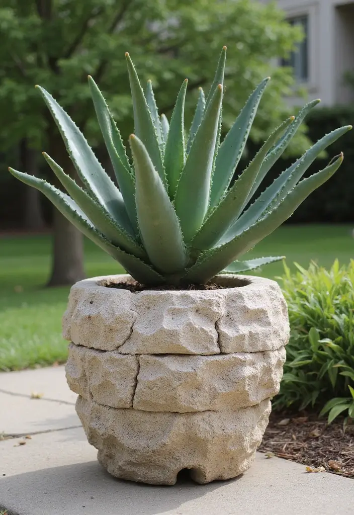 25+ Aloe Planter Ideas That Are Simple and Stylish - 14. Striking Stone Planters
