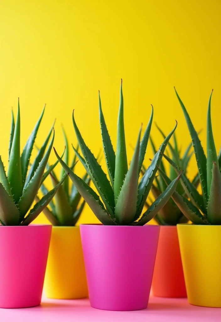 25+ Aloe Planter Ideas That Are Simple and Stylish - 22. Vibrant Neon Planters