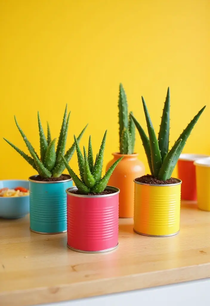 25+ Aloe Planter Ideas That Are Simple and Stylish - 7. Upcycled Cans and Jars