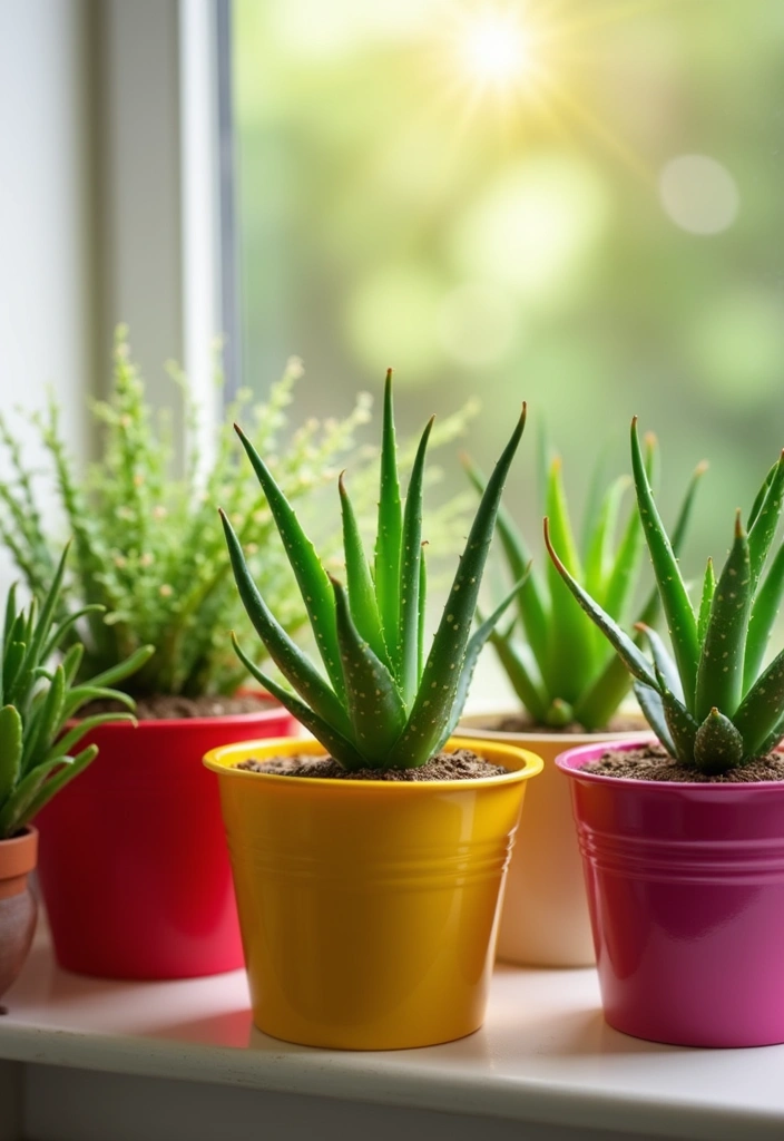 25+ Aloe Planter Ideas That Are Simple and Stylish - 9. Colorful Plastic Pots