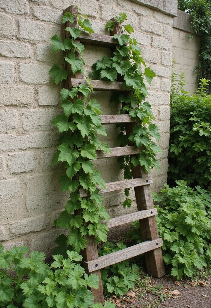25+ Backyard Grape Trellis Ideas for Lush Vines - 13. Repurposed Ladder Trellis