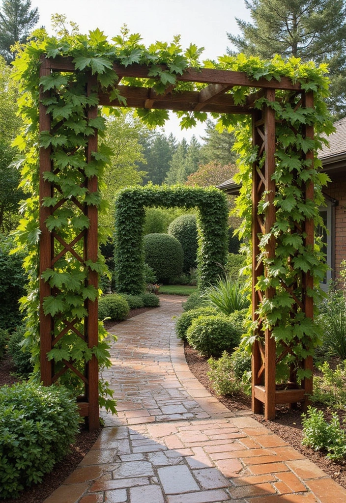 25+ Backyard Grape Trellis Ideas for Lush Vines - 17. Aesthetic Vertical Frame