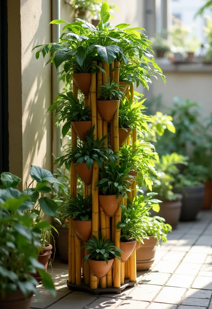 25+ Bamboo Planter Ideas for a Zen-Inspired Garden - 1. Vertical Bamboo Planters for Small Spaces