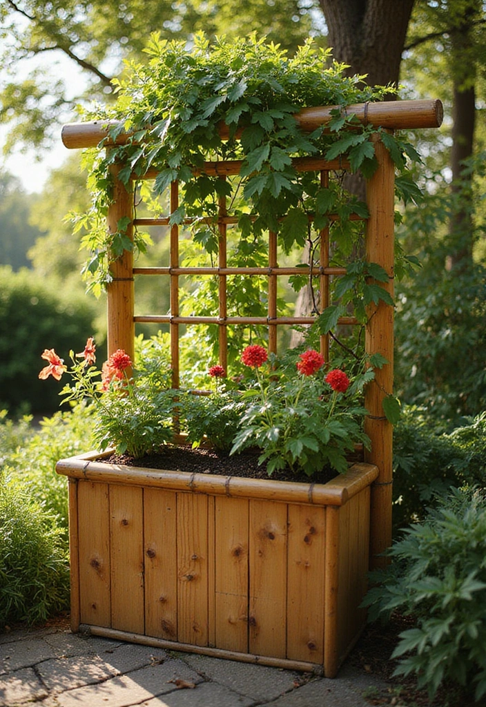 25+ Bamboo Planter Ideas for a Zen-Inspired Garden - 10. Bamboo Planters with Integrated Trellis