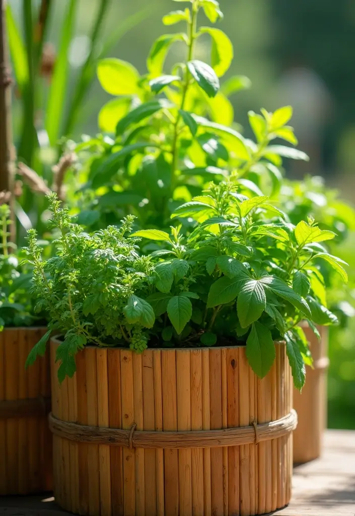 25+ Bamboo Planter Ideas for a Zen-Inspired Garden - 18. Bamboo Planters for Herb Gardens
