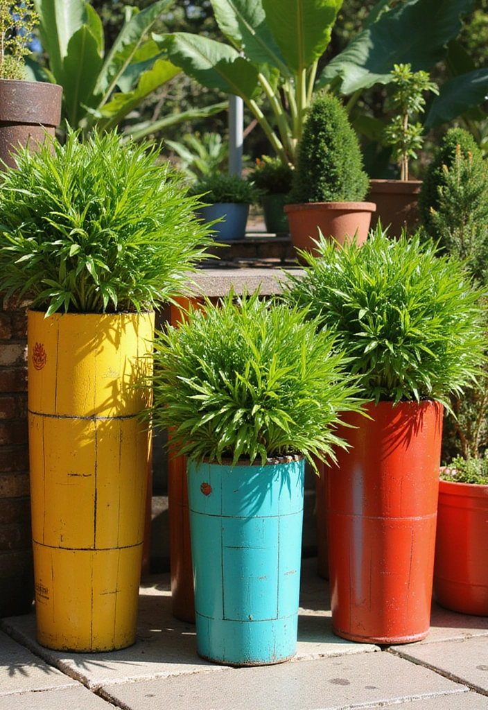 25+ Bamboo Planter Ideas for a Zen-Inspired Garden - 6. Colorful Bamboo Painted Planters