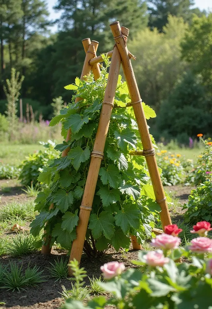 25+ Bamboo Trellis Ideas That Are Natural and Affordable - 1. Classic Bamboo A-Frame Trellis