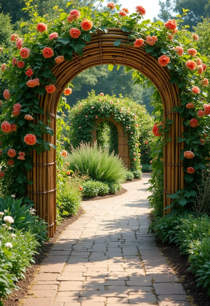25+ Bamboo Trellis Ideas That Are Natural and Affordable - 10. Bamboo Arched Garden Gate