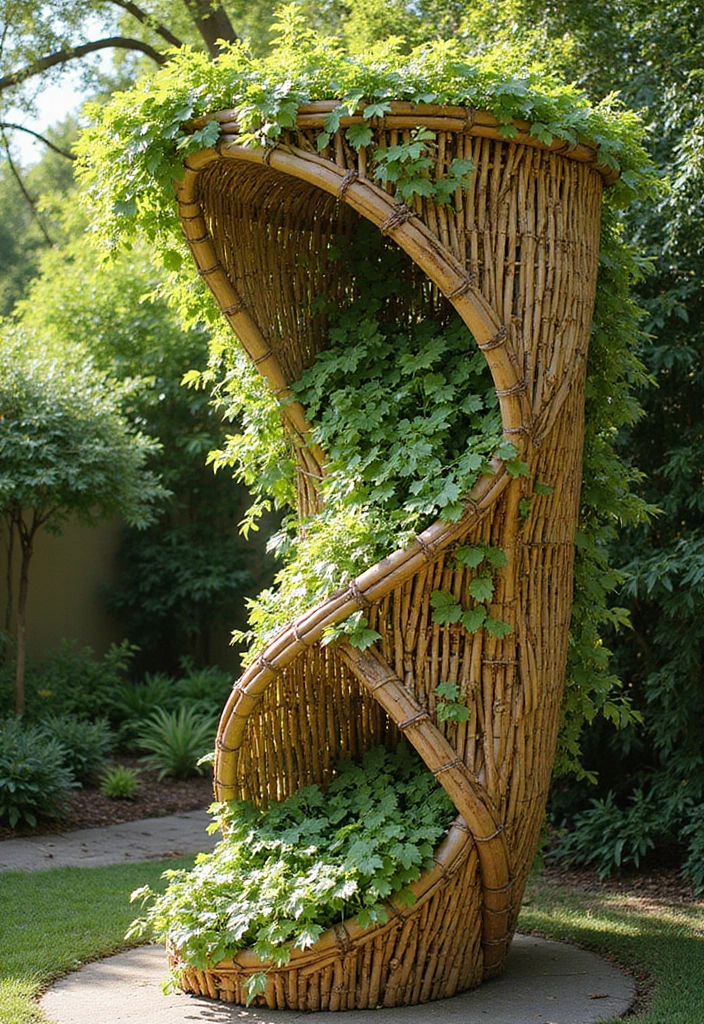 25+ Bamboo Trellis Ideas That Are Natural and Affordable - 12. Bamboo Spiral Trellis
