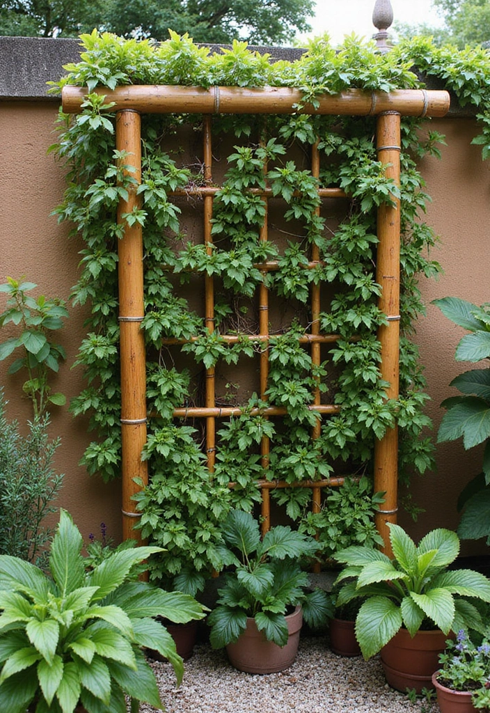 25+ Bamboo Trellis Ideas That Are Natural and Affordable - 13. Bamboo Trellis Wall