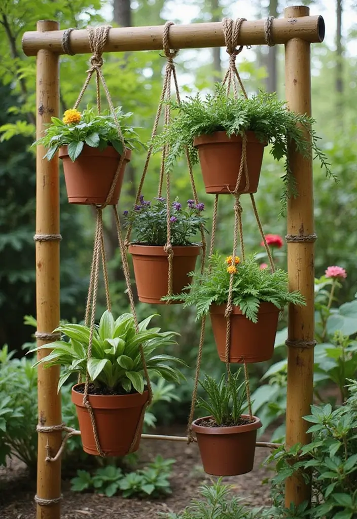 25+ Bamboo Trellis Ideas That Are Natural and Affordable - 14. Bamboo Plant Hanger Trellis