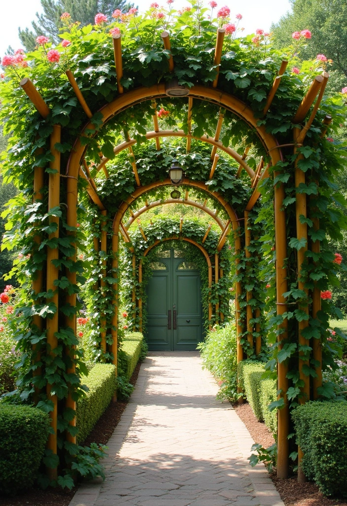 25+ Bamboo Trellis Ideas That Are Natural and Affordable - 15. Bamboo Pergola Trellis