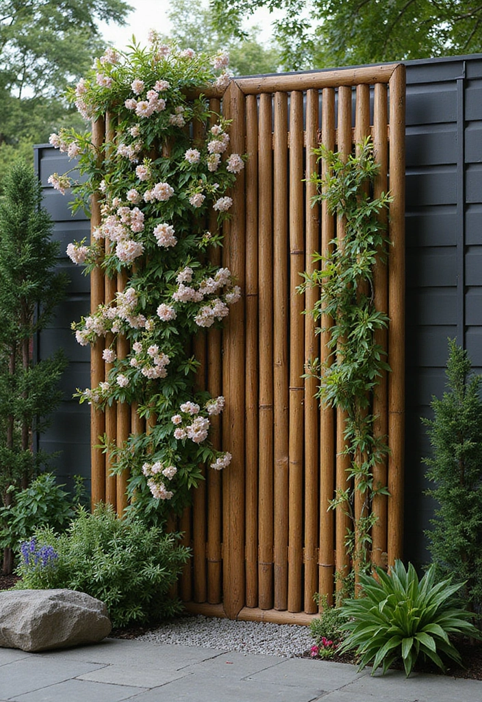 25+ Bamboo Trellis Ideas That Are Natural and Affordable - 2. Vertical Bamboo Panel Trellis