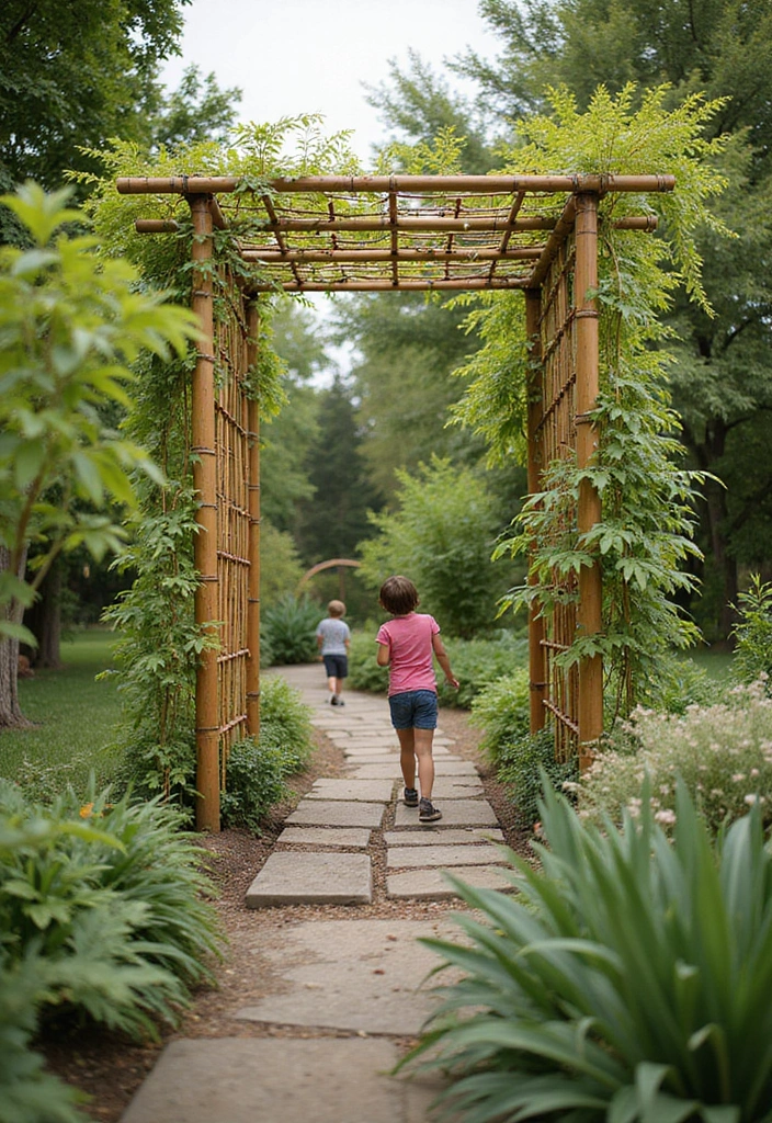 25+ Bamboo Trellis Ideas That Are Natural and Affordable - 22. Bamboo Climbing Frame Trellis