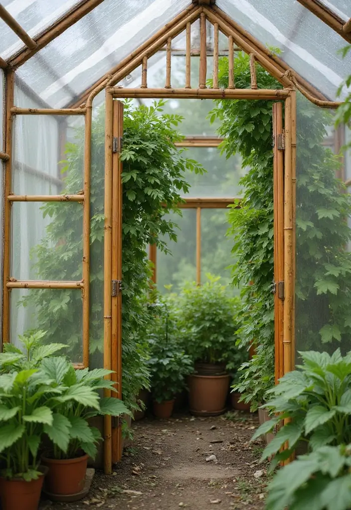 25+ Bamboo Trellis Ideas That Are Natural and Affordable - 23. Bamboo Greenhouse Trellis