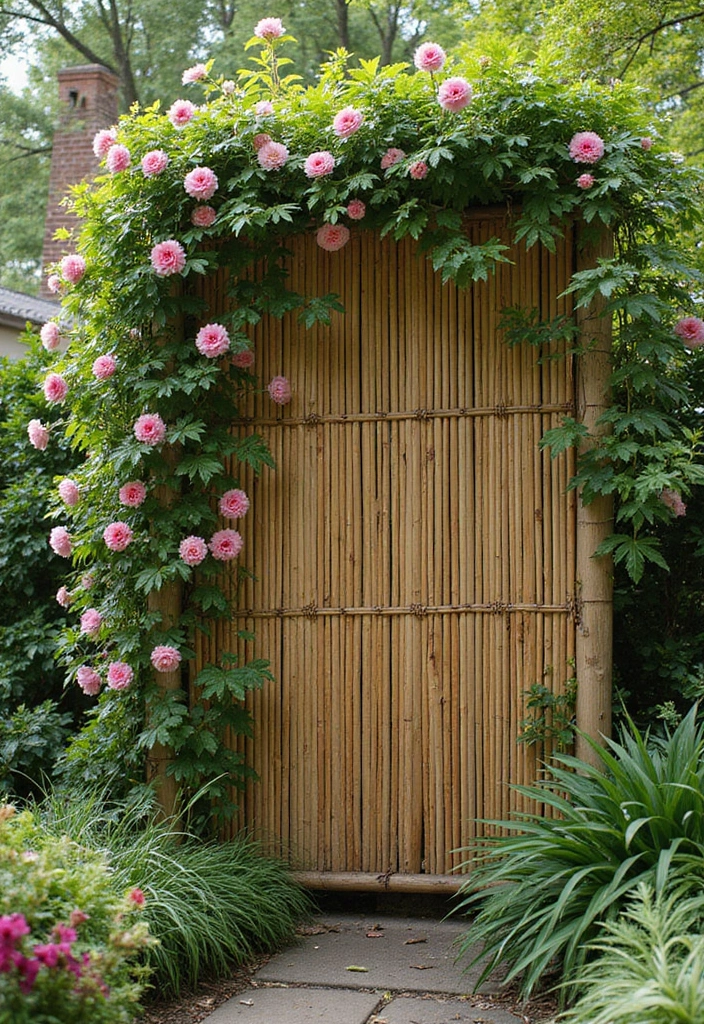 25+ Bamboo Trellis Ideas That Are Natural and Affordable - 24. Bamboo Fence Panel Trellis