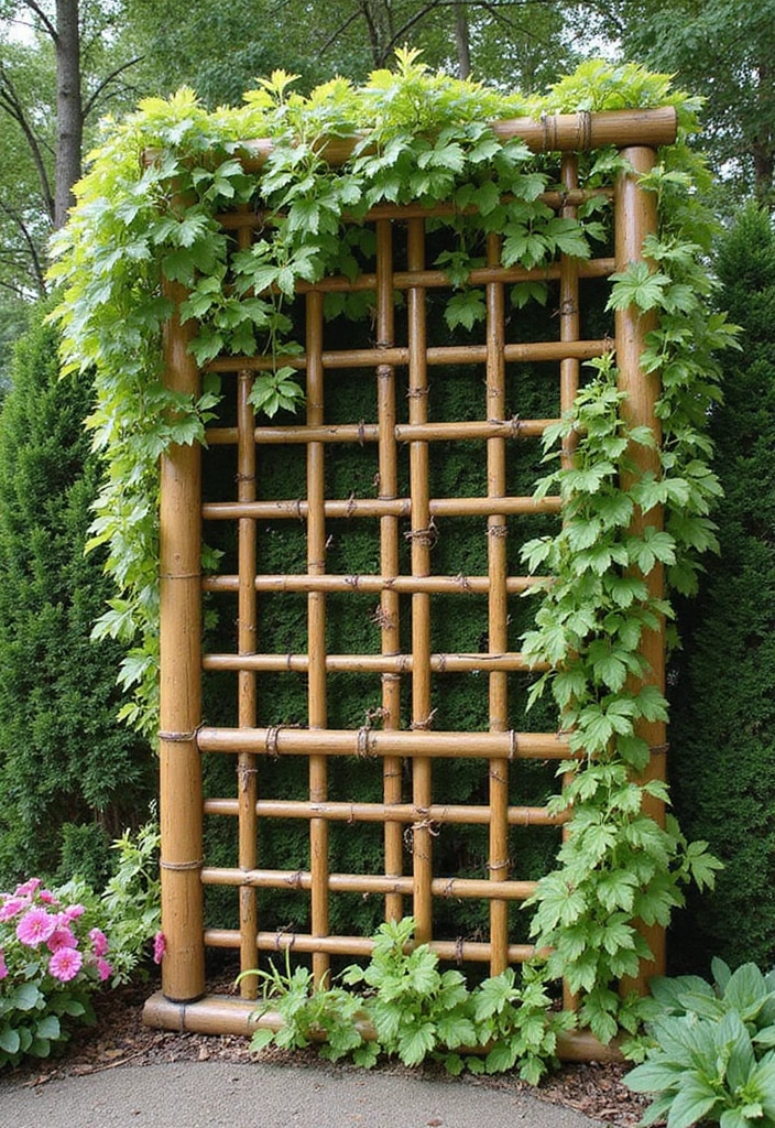 25+ Bamboo Trellis Ideas That Are Natural and Affordable - 25. Bamboo Trellis Garden Art