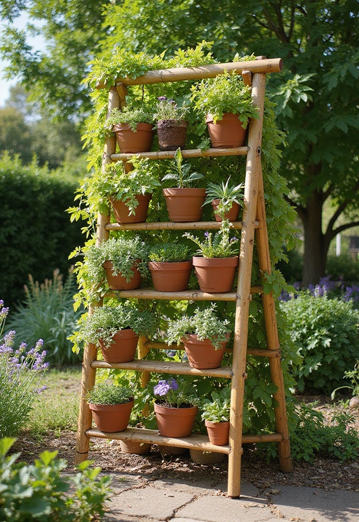 25+ Bamboo Trellis Ideas That Are Natural and Affordable - 7. Bamboo Ladder Trellis