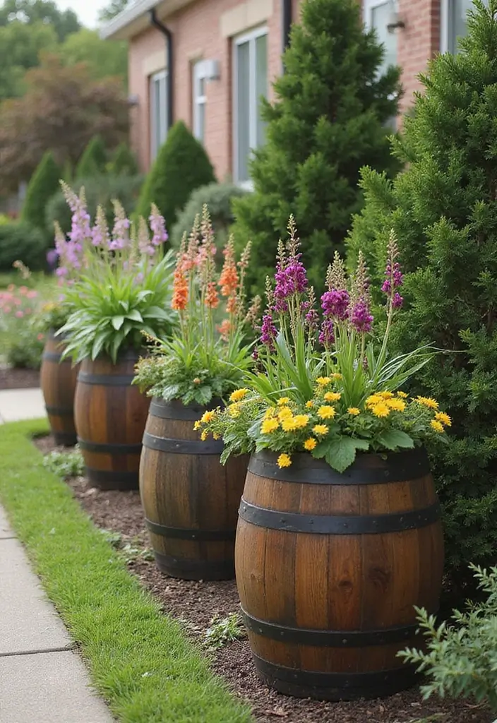 25+ Barrel Planter Ideas for Rustic Garden Charm - 11. Seasonal Barrel Planters for Year-Round Appeal
