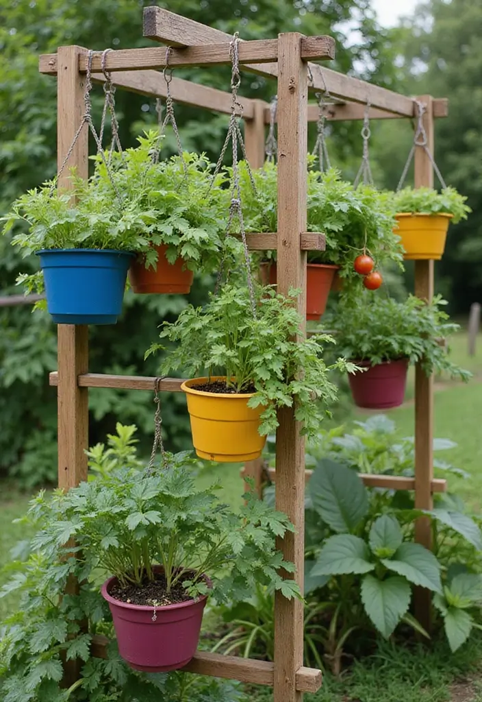 25+ Best Tomato Trellis Ideas for Healthy Plants 32 25+ Best Tomato Trellis Ideas for Healthy Plants - 6. Trellis with Hanging Planters