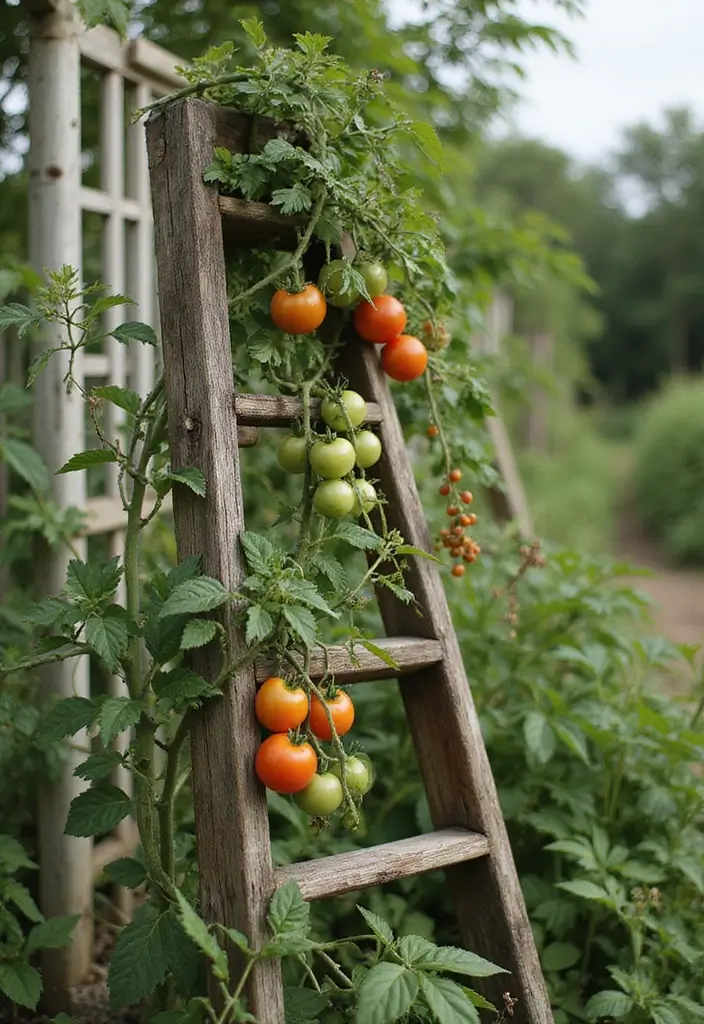 25+ Best Tomato Trellis Ideas for Healthy Plants 39 25+ Best Tomato Trellis Ideas for Healthy Plants - 7. Ladder Trellis