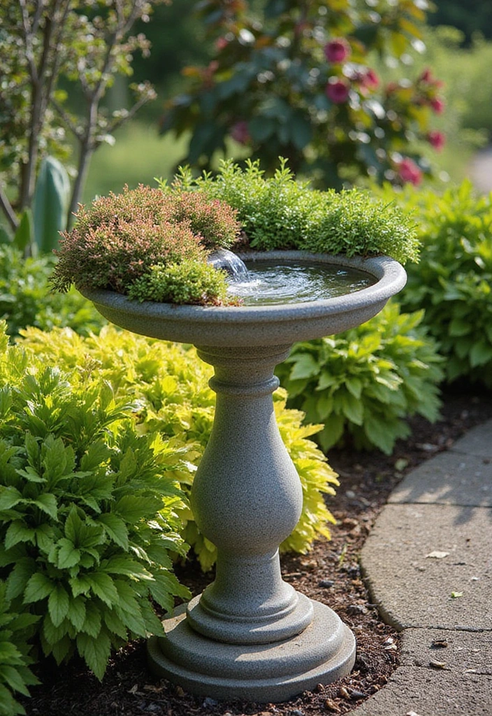25+ Birdbath Planter Ideas That Are Whimsical and Fun - 15. Green Roof Birdbath