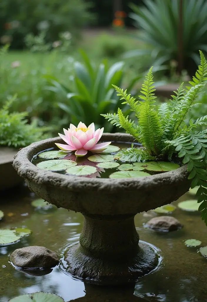 25+ Birdbath Planter Ideas That Are Whimsical and Fun - 17. Natural Water Feature