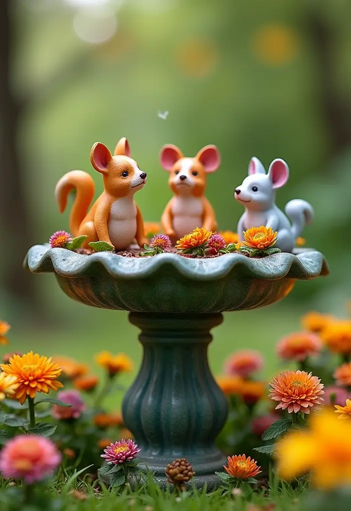 25+ Birdbath Planter Ideas That Are Whimsical and Fun - 20. Quirky Animal Planters