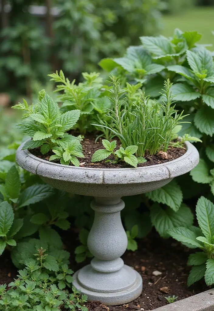 25+ Birdbath Planter Ideas That Are Whimsical and Fun - 21. Herb Spiral