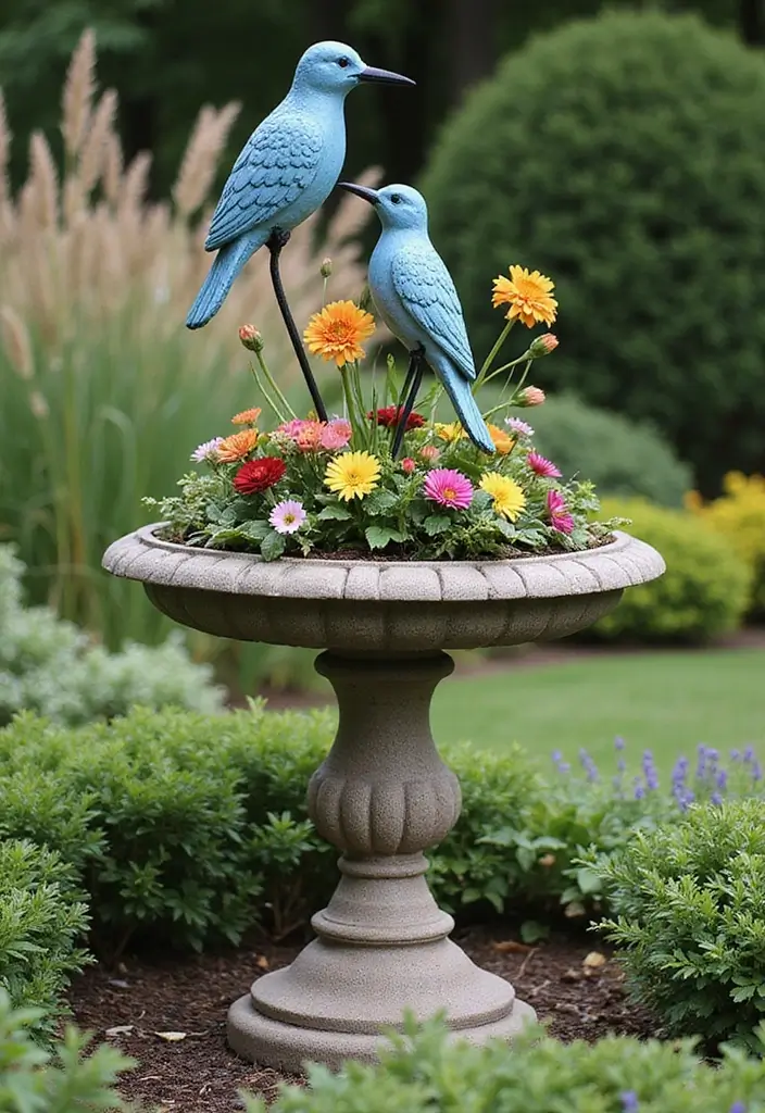 25+ Birdbath Planter Ideas That Are Whimsical and Fun - 22. Artistic Sculpture Planter