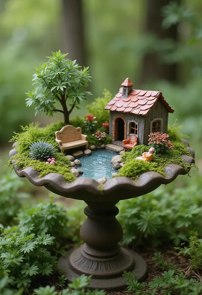 25+ Birdbath Planter Ideas That Are Whimsical and Fun - 4. Fairy Garden Delight