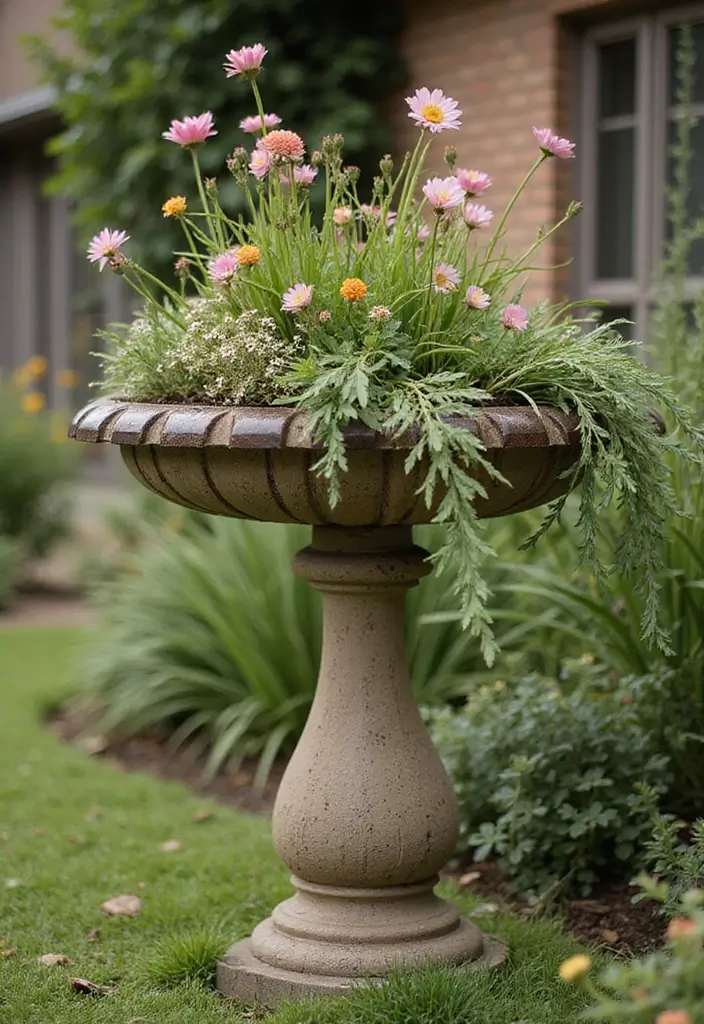25+ Birdbath Planter Ideas That Are Whimsical and Fun - 5. Rustic Vintage Look
