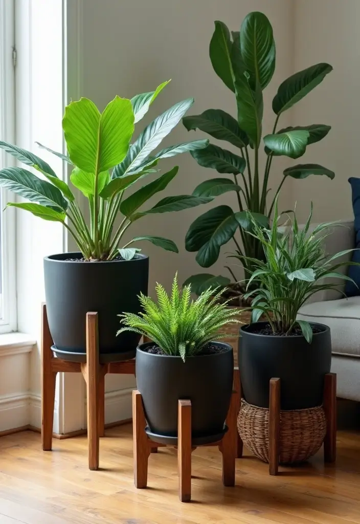 25+ Black Planter Ideas for a Chic Modern Look - 15. Layered Textures