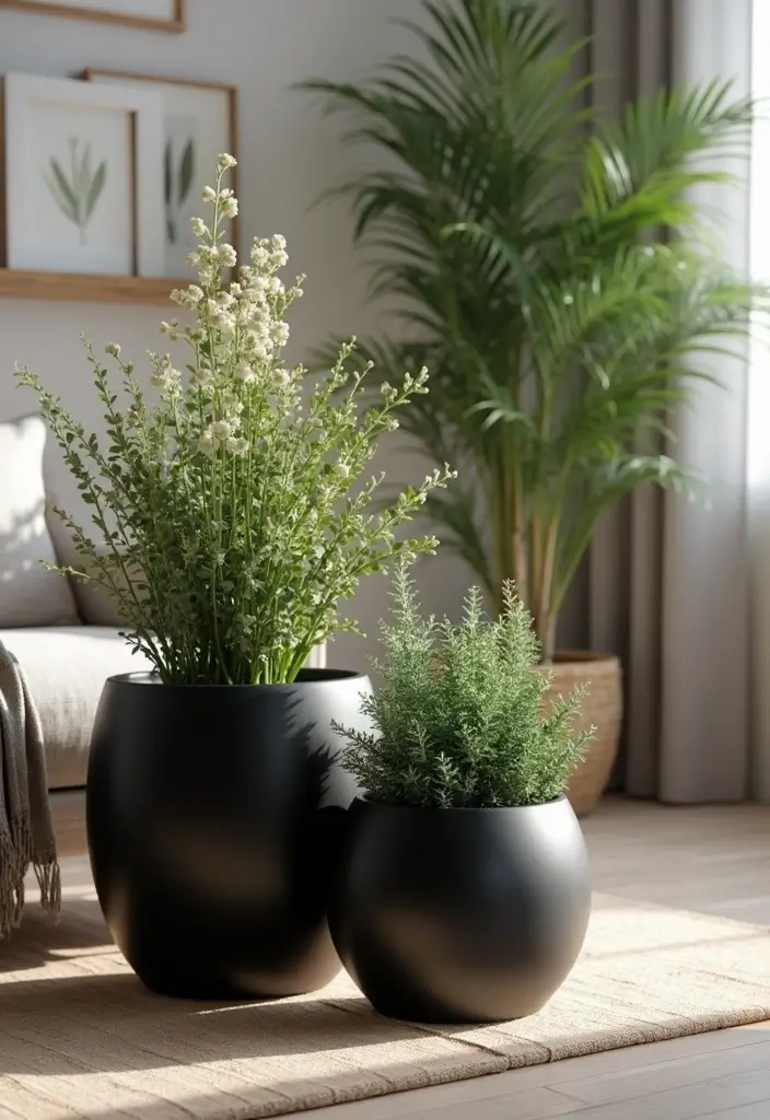 25+ Black Planter Ideas for a Chic Modern Look - 23. Seasonal Decor