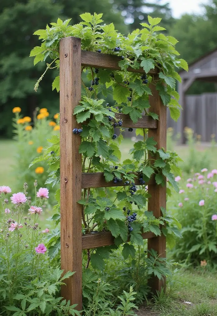 25+ Blueberry Trellis Ideas for Easy Organized Growing - 15. Reclaimed Wood Trellis