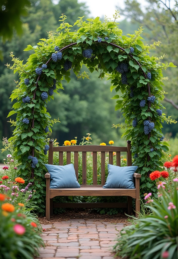 25+ Blueberry Trellis Ideas for Easy Organized Growing - 21. Arch and Bench Trellis Combo