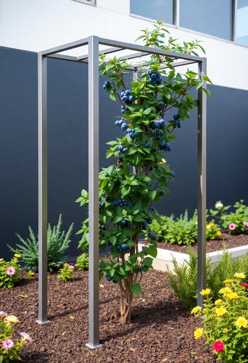 25+ Blueberry Trellis Ideas for Easy Organized Growing - 25. Minimalist Steel Trellis
