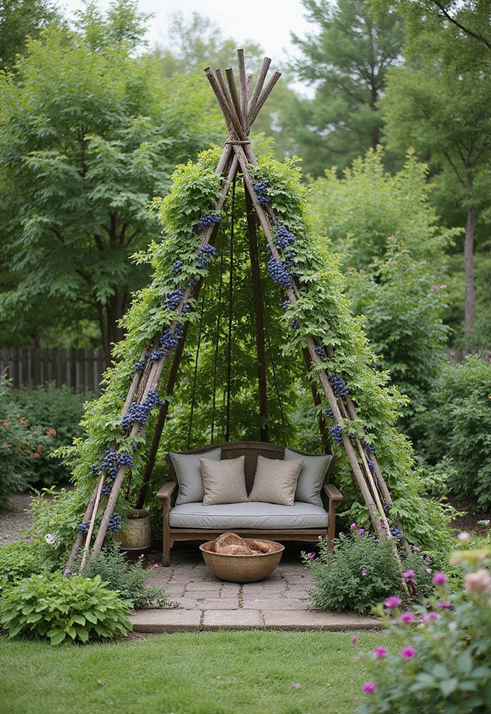 25+ Blueberry Trellis Ideas for Easy Organized Growing - 5. Rustic Teepee Trellis