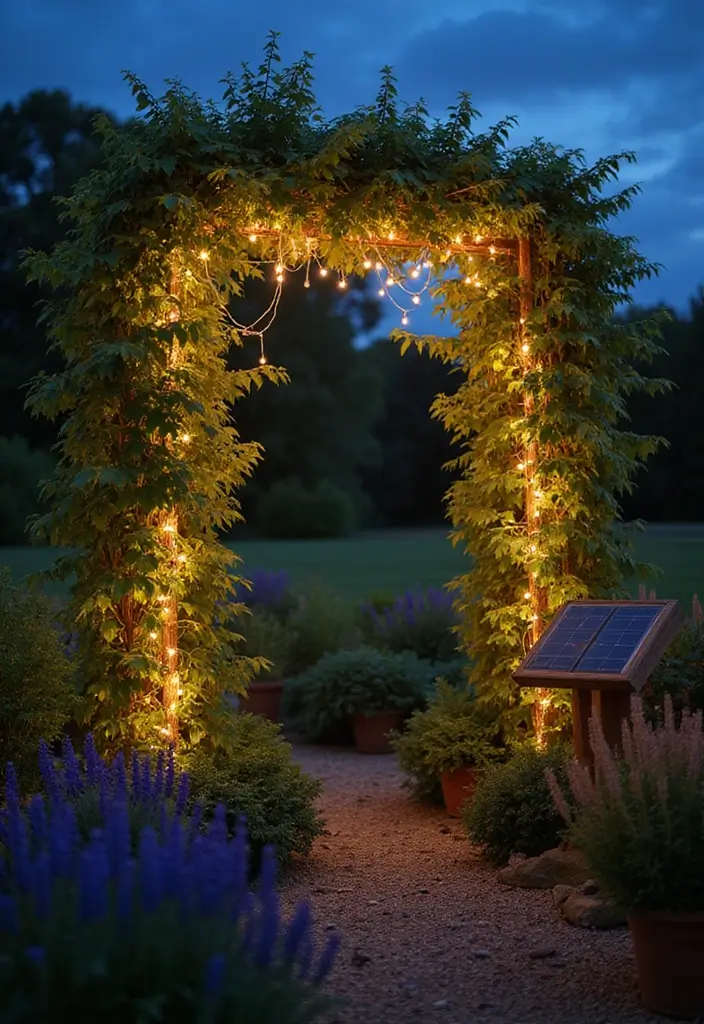 25+ Blueberry Trellis Ideas for Easy Organized Growing - 8. Solar-Powered Trellis Lighting