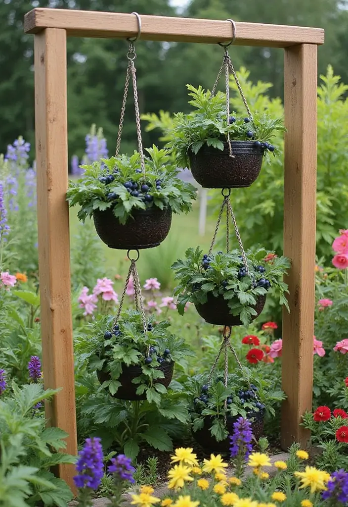 25+ Blueberry Trellis Ideas for Easy Organized Growing - 9. Hanging Basket Trellis