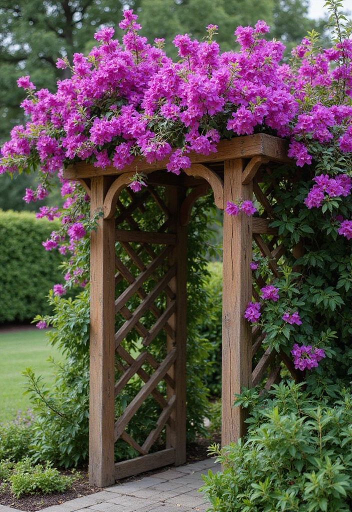 25+ Bougainvillea Trellis Ideas for a Tropical Garden Glow - 1. Classic Wood Trellis