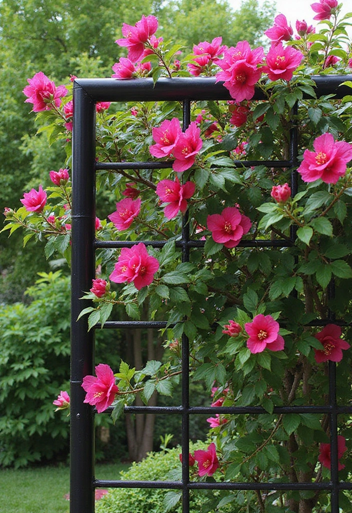 25+ Bougainvillea Trellis Ideas for a Tropical Garden Glow - 10. Contemporary Grid Trellis