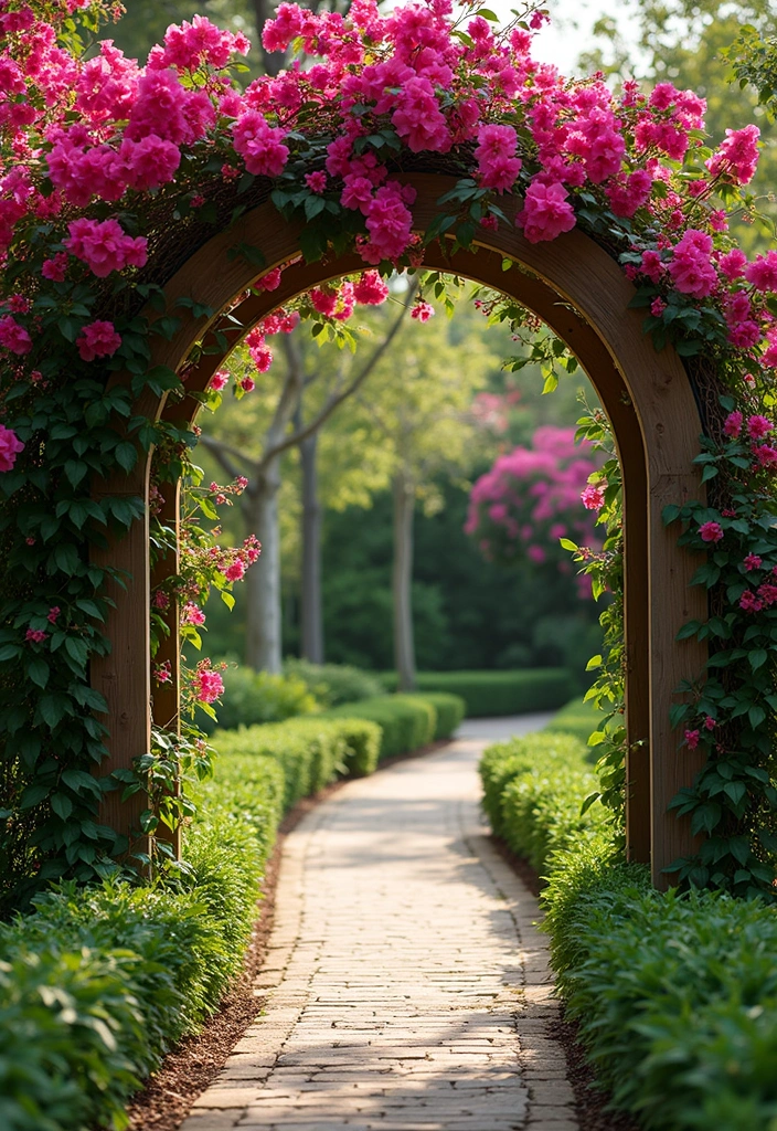 25+ Bougainvillea Trellis Ideas for a Tropical Garden Glow - 14. Arched Trellis
