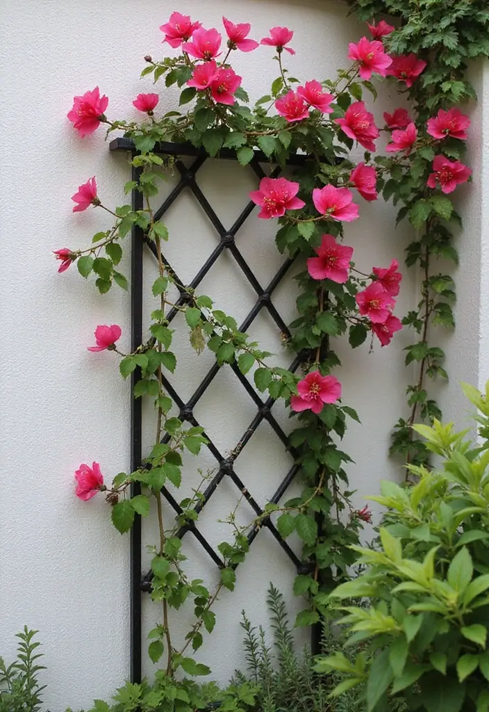 25+ Bougainvillea Trellis Ideas for a Tropical Garden Glow - 17. Wall-Mounted Trellis