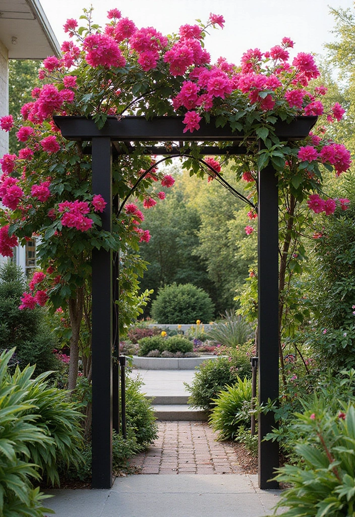 25+ Bougainvillea Trellis Ideas for a Tropical Garden Glow - 2. Modern Metal Trellis