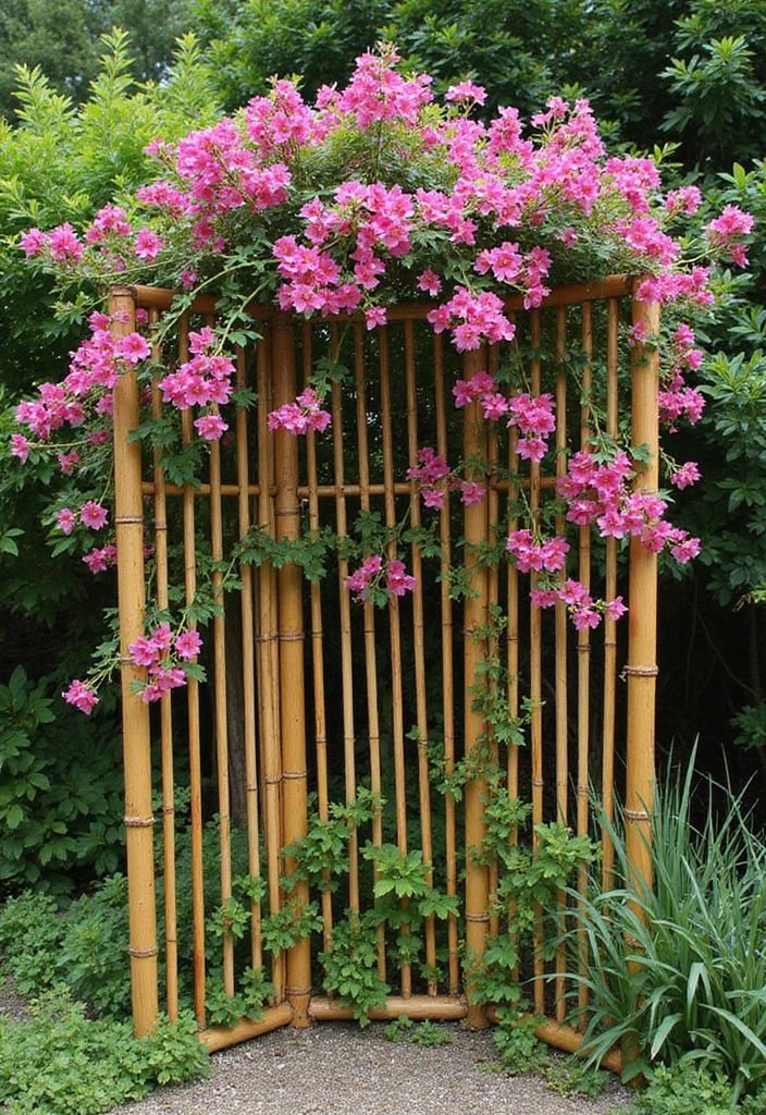25+ Bougainvillea Trellis Ideas for a Tropical Garden Glow - 23. Minimalistic Bamboo Screen Trellis