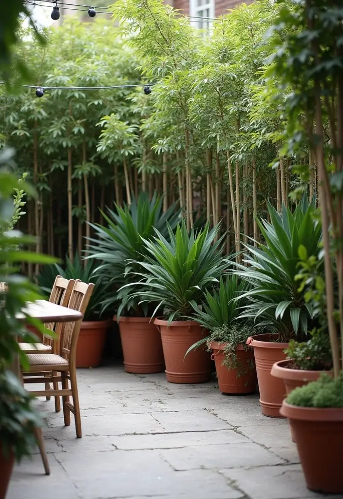 25+ Bucket Planter Ideas That Are Cute and Budget-Friendly - 20. Bucket Patio Divider