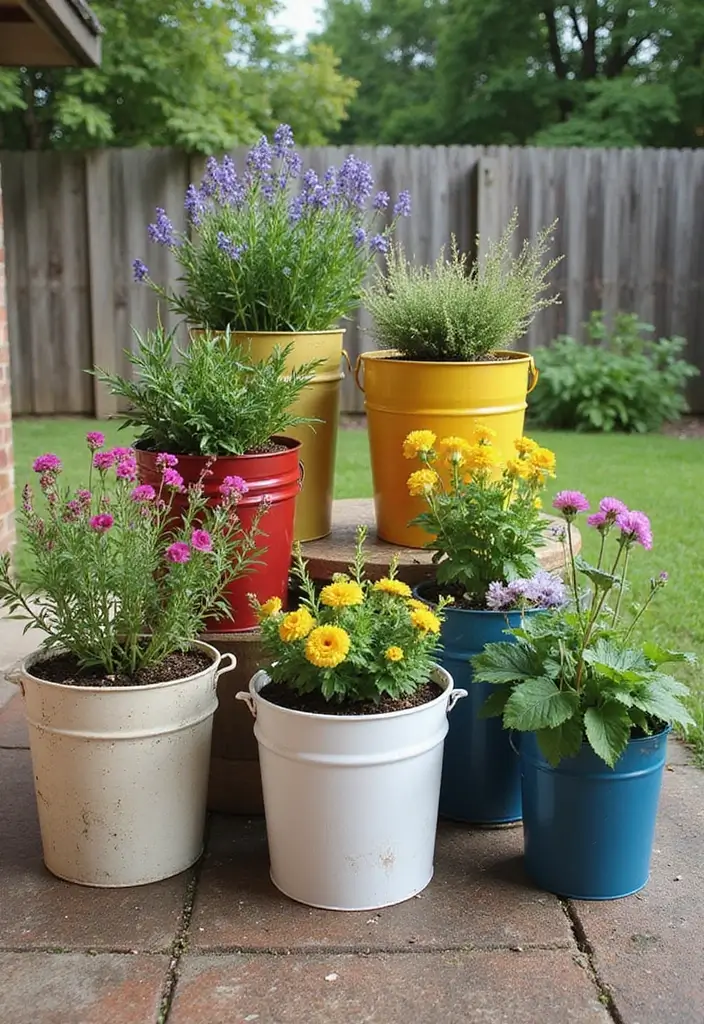 25+ Bucket Planter Ideas That Are Cute and Budget-Friendly - 4. Upcycled Bucket Planters
