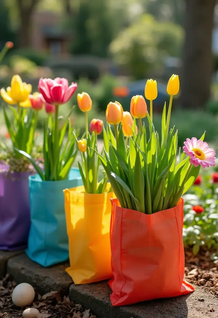 25+ Bulb Planter Ideas for Gorgeous Seasonal Blooms - 11. Reusable Grocery Bags as Planters